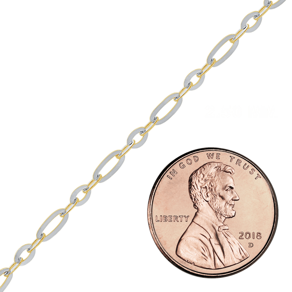 Bulk / Spooled Diamond Cut Cable Figaro Chain in 14K Two Tone Gold (1.60 mm - 2.50 mm)