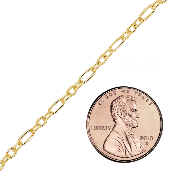 Bulk / Spooled Round Figaro Cable Chain in 14K Yellow Gold (1.60 mm - 2.50 mm)