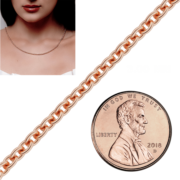 Bulk / Spooled Heavy Round Cable Chain in 14K & 18K Pink Gold (0.70 mm - 3.00 mm)