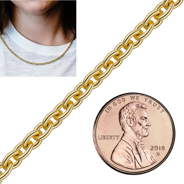 Bulk / Spooled Heavy Round Semi-Solid Cable Chain in 14K Yellow Gold (1.05 mm - 3.80 mm)