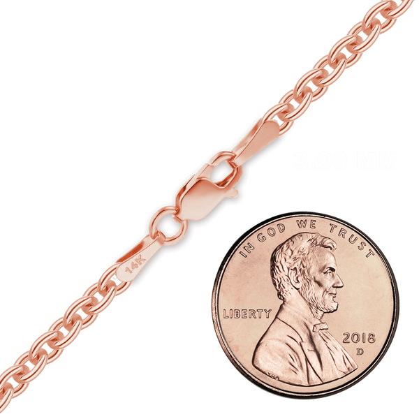 Finished Heavy Round Cable Necklace in 14K Pink Gold (0.70 mm - 3.00 mm)