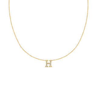 Hanging Initial Necklace with Natural Diamonds in 14K Yellow Gold (Medium Round Cable)