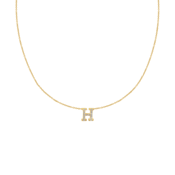 Hanging Initial Necklace with Lab Grown Diamonds in 14K Yellow Gold (Medium Round Cable)