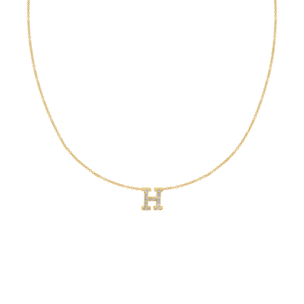 Hanging Initial Necklace with Natural Diamonds in 14K Yellow Gold (Diamond Cut Round Cable)