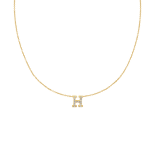 Hanging Initial Necklace with Lab Grown Diamonds in 14K Yellow Gold (Diamond Cut Round Cable)