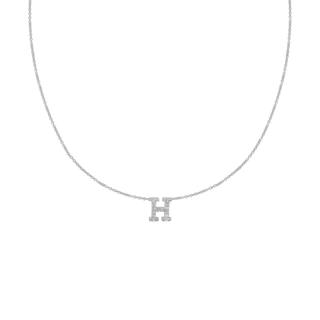 Hanging Initial Necklace with Lab Grown Diamonds in 14K White Gold (Medium Round Cable)