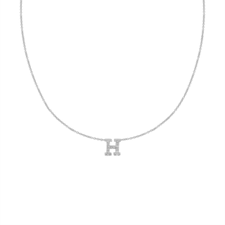 Hanging Initial Necklace with Natural Diamonds in 14K White Gold (Medium Round Cable)