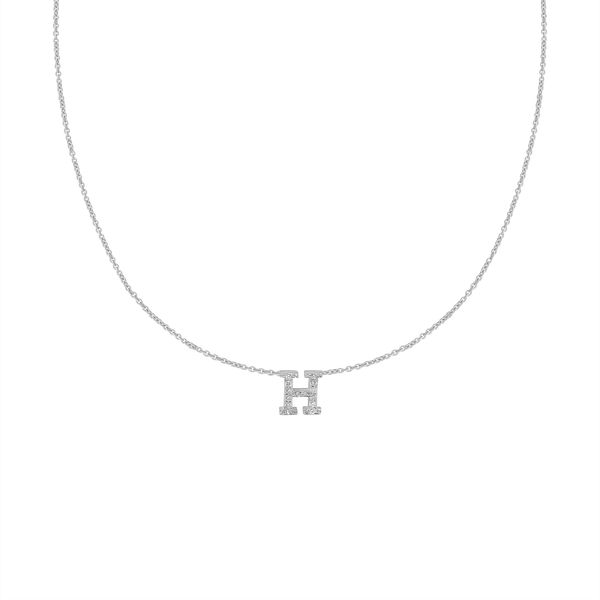 Hanging Initial Necklace with Natural Diamonds in 14K White Gold (Medium Round Cable)