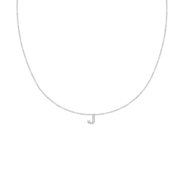 Hanging Initial Necklace with Lab Grown Diamonds in 14K White Gold (Medium Round Cable)