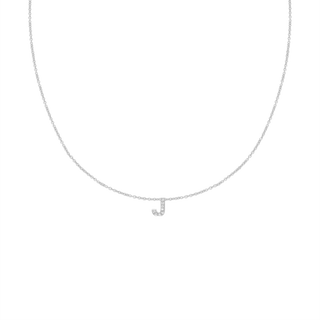 Hanging Initial Necklace with Natural Diamonds in 14K White Gold (Diamond Cut Round Cable)