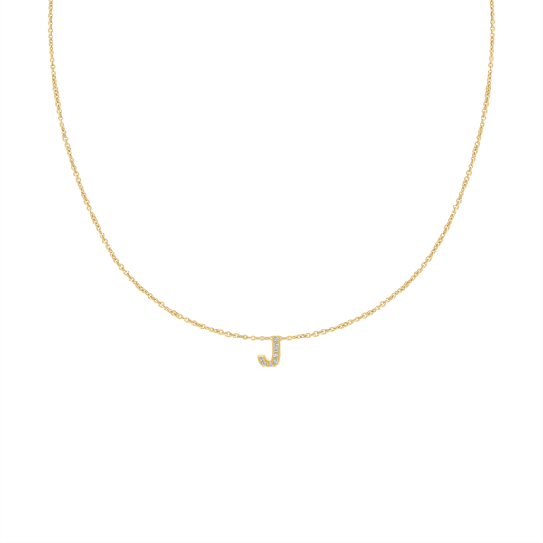 Hanging Initial Necklace with Lab Grown Diamonds in 14K Yellow Gold (Diamond Cut Round Cable)