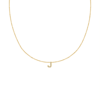 Hanging Initial Necklace with Natural Diamonds in 14K Yellow Gold (Medium Round Cable)