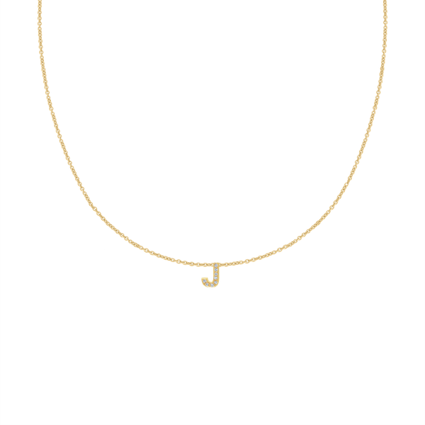 Hanging Initial Necklace with Natural Diamonds in 14K Yellow Gold (Medium Round Cable)