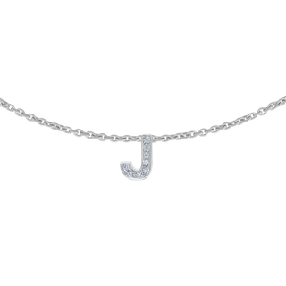 Hanging Initial Necklace with Natural Diamonds in 14K White Gold (Medium Round Cable)