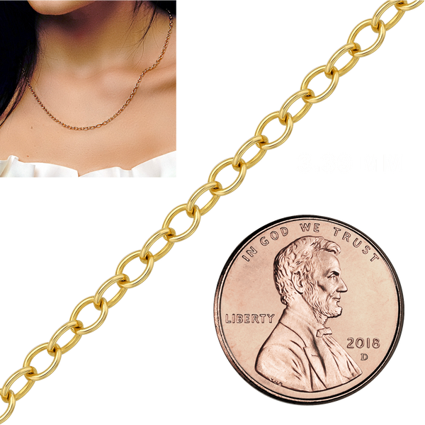 Bulk / Spooled Light Round Cable Chain in 14K & 18K Yellow Gold (1.00 mm - 6.80 mm)