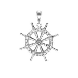 Shipwheel with CZ's Charm in Sterling Silver (24 x 19mm)