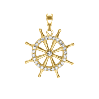 Shipwheel with CZ's Charm in Sterling Silver (24 x 19mm)