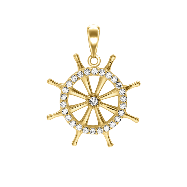 Shipwheel with CZ's Charm in Sterling Silver (24 x 19mm)