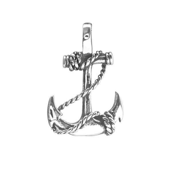 Anchor with Rope Charm in Sterling Silver (35 x 24mm)