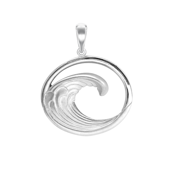 Wave in Circle Charm in Sterling Silver (36 x 26mm)