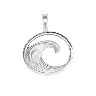 Wave in Circle Charm in Sterling Silver (36 x 26mm)