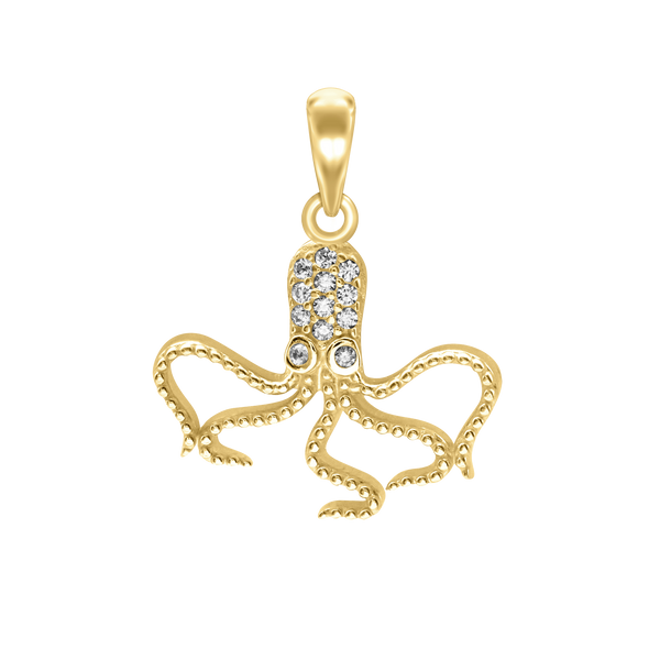 Octopus with CZ's Charm in Sterling Silver (20 x 18mm)