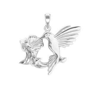 Hummingbird Eating Charm in Sterling Silver (27 x 31mm)