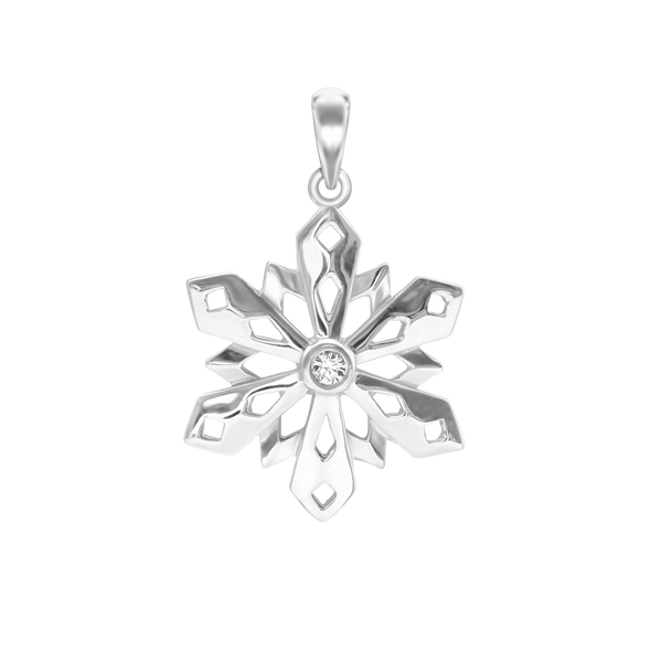 Snowflake Charm in Sterling Silver with CZ (28 x 19 mm)