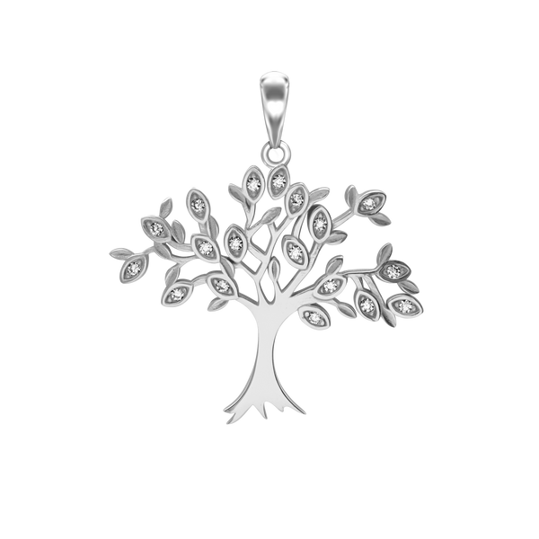 Tree with CZ's Charm in Sterling Silver (27 x 27mm)