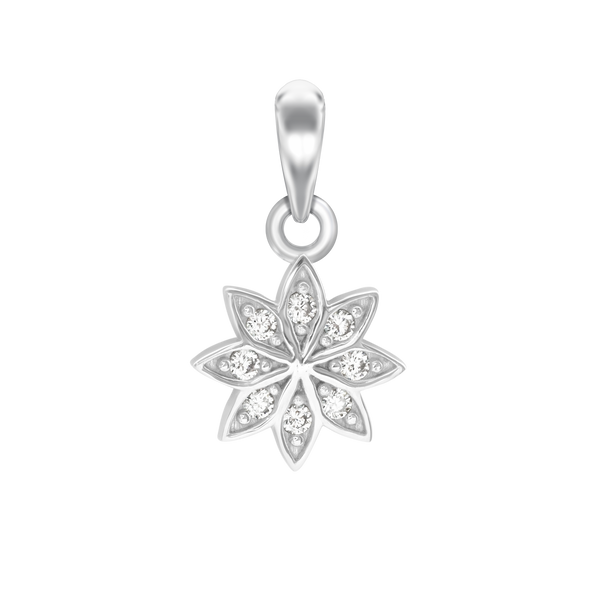 Small Flower Charm in Sterling Silver with CZ's (19 x 10mm)