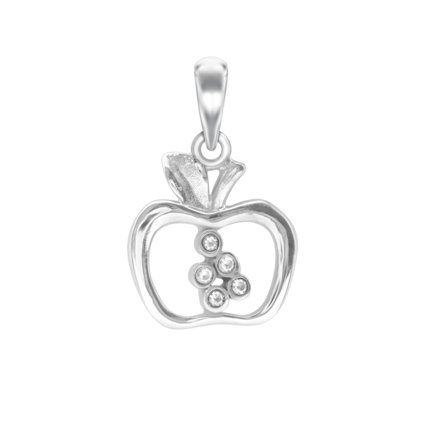 Apple Outline with CZ's Charm in Sterling Silver (20 x 13mm)