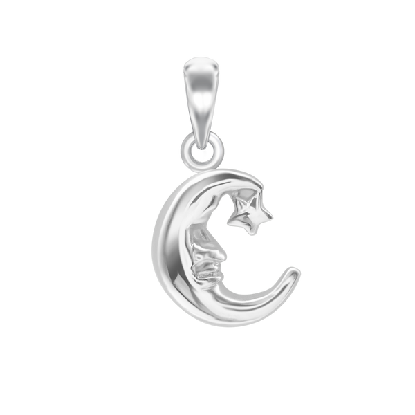 Moon with Face and Star Charm in Sterling Silver (21 x 10mm)