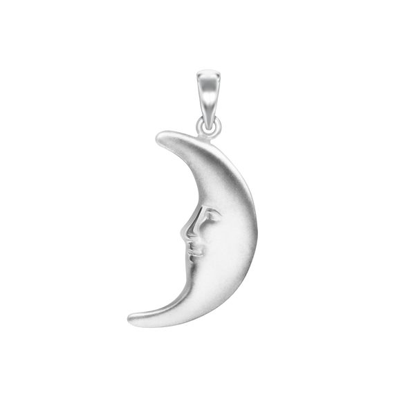 Half Moon with Face Charm in Sterling Silver (29 x 13mm)