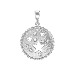 Stars on Disc with CZ's Charm in Sterling Silver (31 x 22mm)