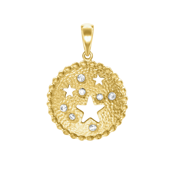 Stars on Disc with CZ's Charm in Sterling Silver (31 x 22mm)