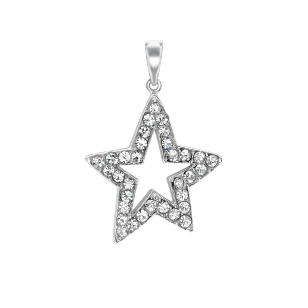 Large Open Star with CZ's Charm in Sterling Silver (41 x 28mm)