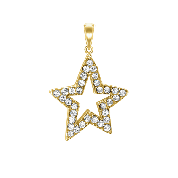 Large Open Star with CZ's Charm in Sterling Silver (41 x 28mm)