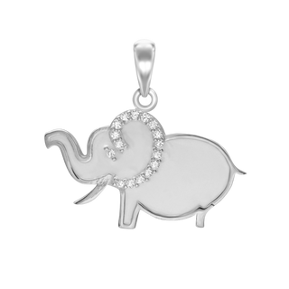 Elephant White Enamel with CZ's Charm in Sterling Silver (22 x 24mm)