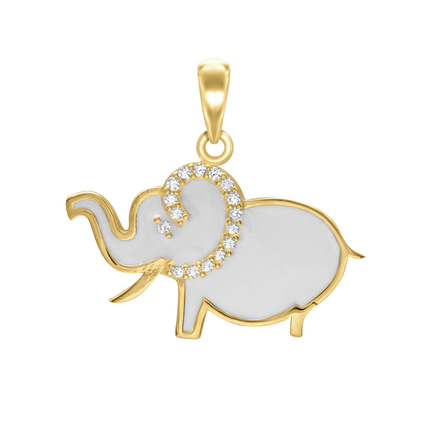 Elephant White Enamel with CZ's Charm in Sterling Silver (22 x 24mm)