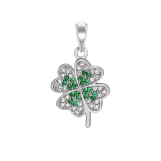 Four Leaf Clover with CZ's Charm in Sterling Silver (23 x 13mm)