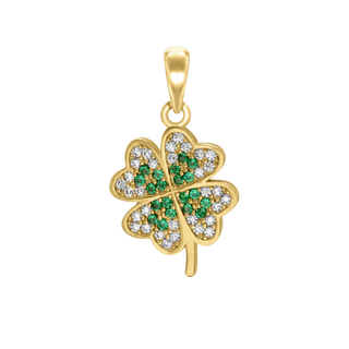 Four Leaf Clover with CZ's Charm in Sterling Silver (23 x 13mm)