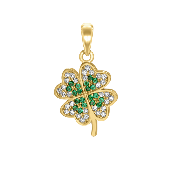 Four Leaf Clover with CZ's Charm in Sterling Silver (23 x 13mm)