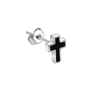 Tiny Cross Charm Earring with Black Enamel