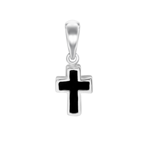 Tiny Cross Charm in 14K Gold with Black Enamel (18 x 7 mm)