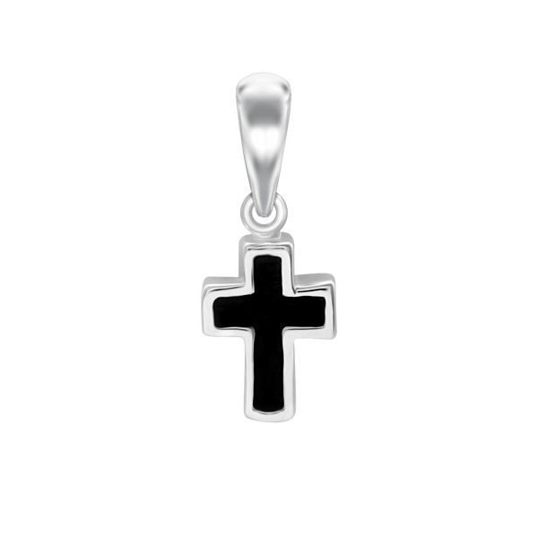 Tiny Cross Charm with Black Enamel (18 x 7 mm)