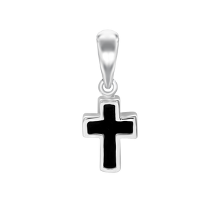 Tiny Cross Charm in 14K Gold with Black Enamel (18 x 7 mm)