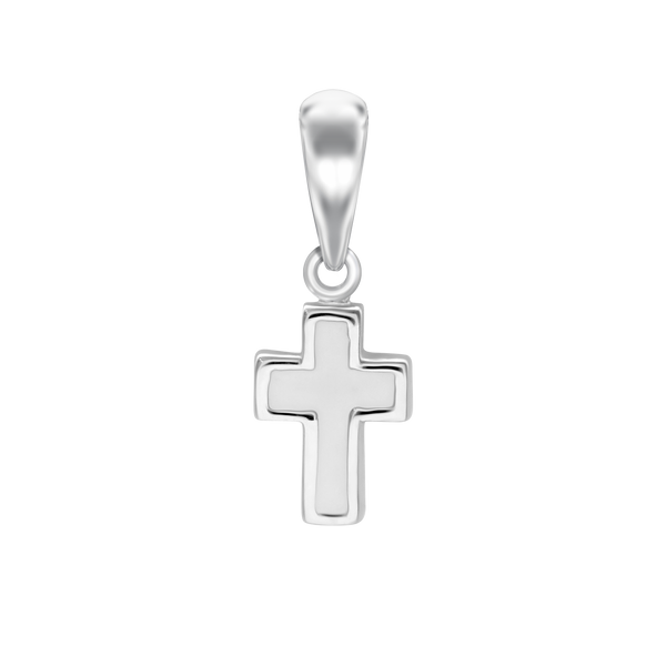 Tiny Cross Charm in 14K Gold with White Enamel (18 x 7 mm)