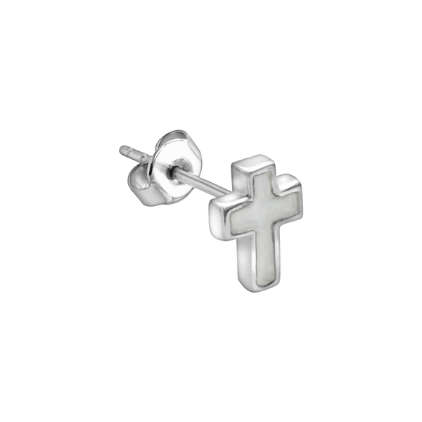 Tiny Cross Charm Earring with White Enamel