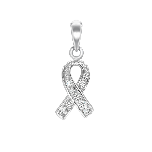 Ribbon Charm in Sterling Silver with CZ's (22 x 9mm)