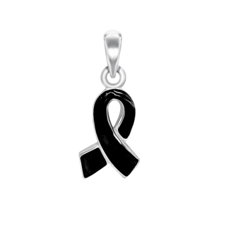 Black Ribbon Charm in Sterling Silver (21 x 8mm)